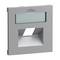 Szara kwadratowa oprawa podtynkowa z otworem skierowanym w dół i przezroczystym górnym panelem.