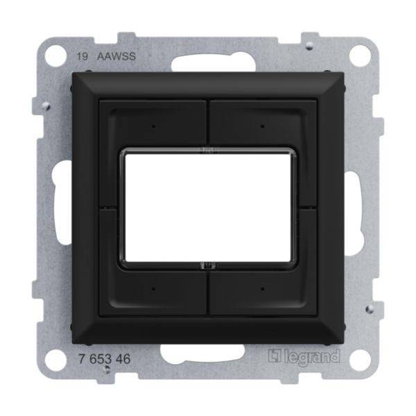 Czarny, kwadratowy ramka przyłączeniowa Legrand bez przycisku, odpowiednia do montażu ściennego.