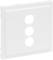Biała pokrywa z trzema okrągłymi otworami ułożonymi pionowo. Odpowiednia do instalacji włączników światła lub gniazd elektrycznych we wnętrzach.