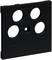 Czarna płyta maskująca z czterema okrągłymi otworami do mocowania elementów, takich jak przyciski lub gniazdka elektryczne, na ścianie.