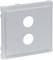 Szara, kwadratowa płyta maskująca z dwoma okrągłymi otworami na gniazda elektryczne lub włączniki.