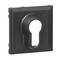 Czarna rozetka kluczykowa ze strzałkami, przedstawiająca kwadratową formę o funkcji ochronnej. Odpowiada nowoczesnym elementom designu drzwi.