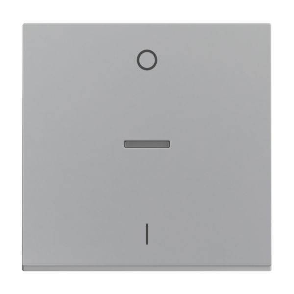 Szary włącznik światła z małym kółkiem na górze, poziomą kreską pośrodku i pionową kreską na dole.