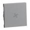 Szary kwadratowy przełącznik z wytłoczonym symbolem wentylatora pośrodku, symbolizujący włącznik wentylacji.