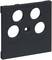 Czarna płyta maskująca z czterema okrągłymi otworami, prawdopodobnie przeznaczona do montażu przełączników lub gniazd elektrycznych w ramce instalacyjnej.