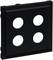 Czarna kwadratowa płyta z czterema symetrycznie rozmieszczonymi otworami o kształcie koła.