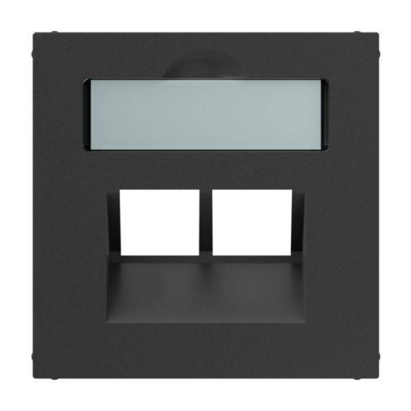 Czarno-biała ramka elektryczna o nowoczesnym, prostokątnym designie z dwoma otworami, idealna do wnętrz.
