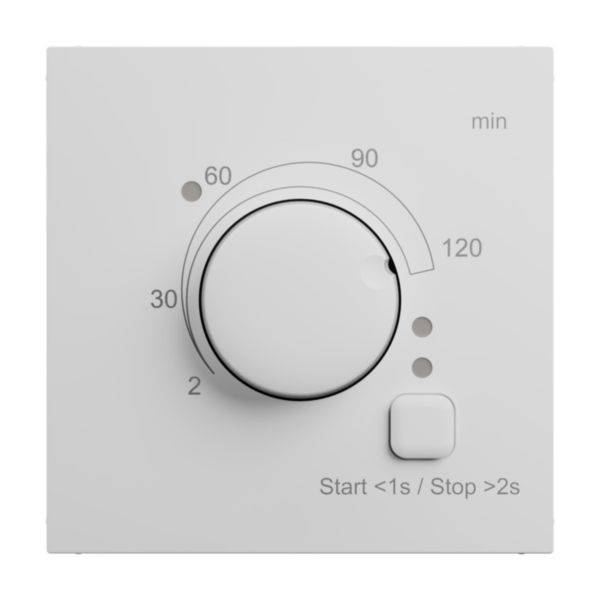 Kwadratowy zegar sterujący z pokrętłem regulacji czasu od 2 do 120 minut oraz przyciskiem Start/Stop. Odpowiedni do kontroli następujących po sobie procesów czasowych.