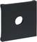 Czarna kwadratowa płytka metalowa z centralnym otworem okrągłym. Odpowiednia jako element mocujący w strukturach mechanicznych.