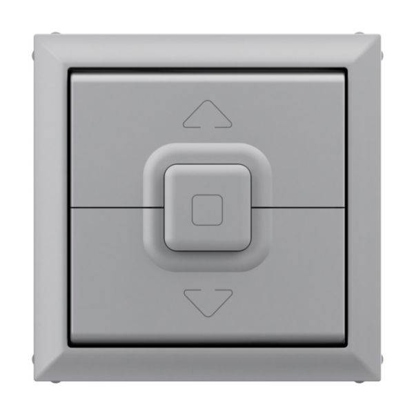 Szary przełącznik ze strzałkami w górę i w dół do sterowania, centralny kwadratowy przycisk.