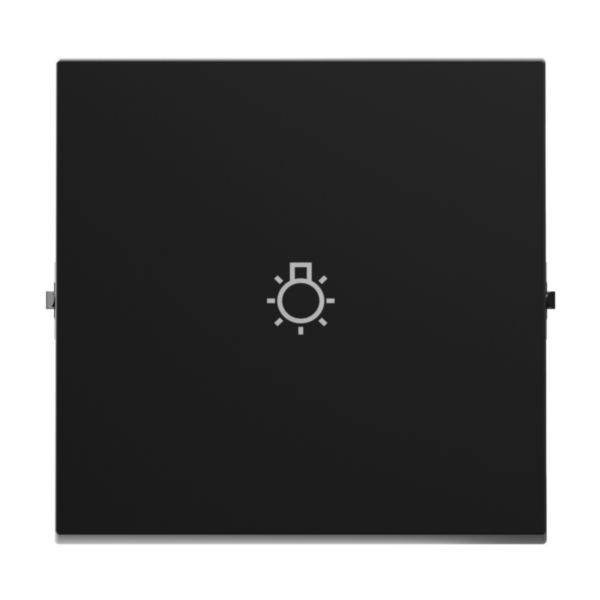 Czarny włącznik światła z symbolem żarówki pośrodku, symbolizujący włączenie światła.