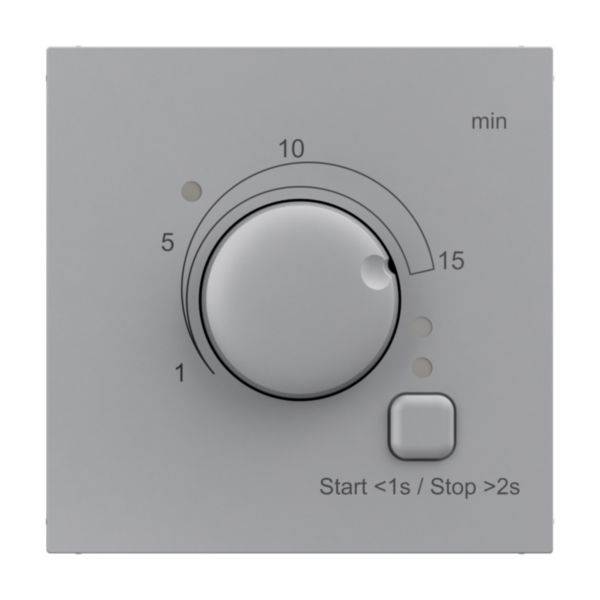 'Minutowy wyłącznik czasowy ze skalą od 1 do 15 minut oraz przyciskiem uruchamiającym w czasie krótszym niż 1 sekunda lub zatrzymującym po naciśnięciu dłuższym niż 2 sekundy.'