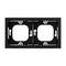 Czarna podwójna ramka do gniazd lub włączników, prostokątna z zaokrąglonymi narożnikami i otworami mocującymi.