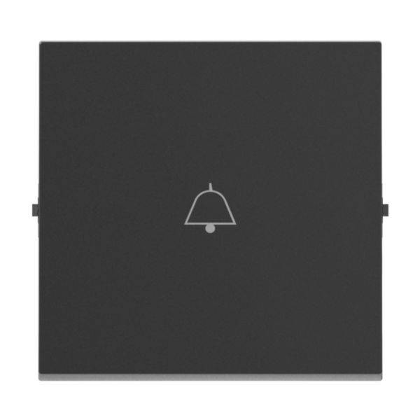 Czarny kwadratowy włącznik światła z białym symbolem dzwonka pośrodku.