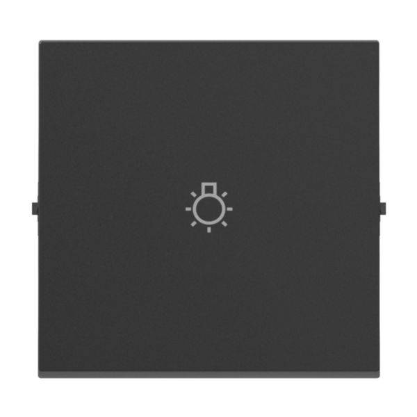 Czarny włącznik światła z symbolem słońca pośrodku, symbolizujący sterowanie jasnością.