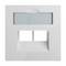 Biały, prostokątny ramka włącznika światła z dwoma kwadratowymi otworami na dole i wąskim, prostokątnym okienkiem na górze.