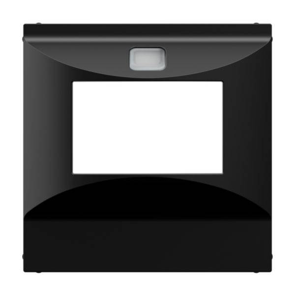 Czarny plastikowy korpus z prostokątnym wycięciem pośrodku oraz małym kwadratowym okienkiem u góry, przeznaczony do urządzeń elektronicznych.