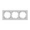 Potrójna ramka plastikowa, prostokątna, w kolorze szarym. Odpowiednia do montażu trzech włączników światła lub gniazd elektrycznych.