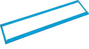 Niebieski, prostokątny rama, prawdopodobnie wykonana z tworzywa sztucznego, z sześcioma małymi śrubami w narożnikach i na krawędziach.