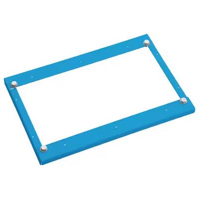 Niebieska magnetyczna tablica do rysowania z czterema srebrnymi magnesami w rogach na białym tle.
