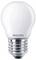 Biała żarówka LED firmy Philips z gwintem E27, sfotografowana na białym tle.