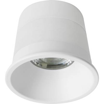Biała wpuszczana lampa sufitowa z okrągłym, refleksyjnym wnętrzem. Nowoczesny design, odpowiednia do oświetlenia wnętrz.