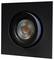 Czarny kwadratowy wpust LED z okrągłym szklanym dyfuzorem pośrodku, odpowiedni do nowoczesnego oświetlenia wnętrz.