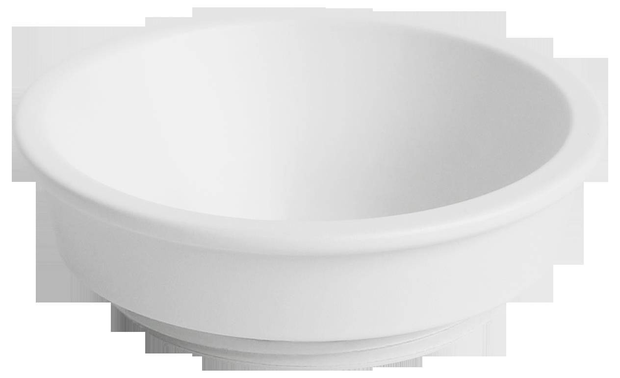 Okrągła, biała miska z porcelany, pusta i bez dekoracji.