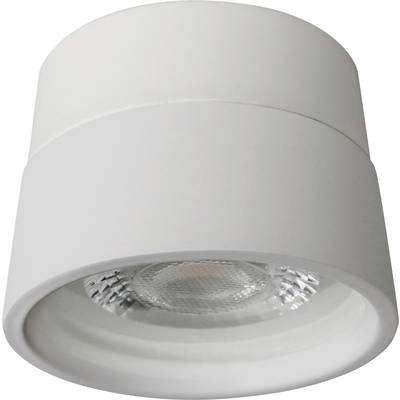Cylindryczna, biała lampa sufitowa LED z okrągłym, strukturyzowanym modułem świetlnym; nowoczesny design do wnętrz.