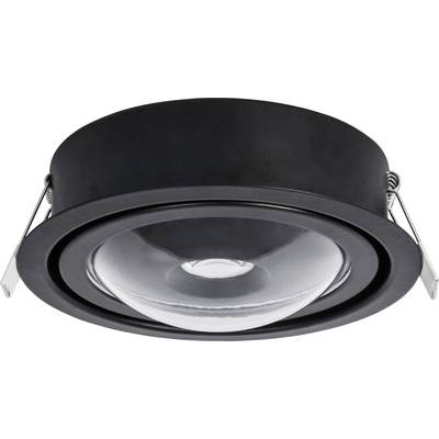 Czarny, okrągły reflektor sufitowy z metalowymi mocowaniami, idealny do precyzyjnego oświetlenia we współczesnych wnętrzach.