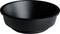 Czarna, okrągła miska z tworzywa sztucznego, nadająca się do serwowania lub przechowywania żywności.