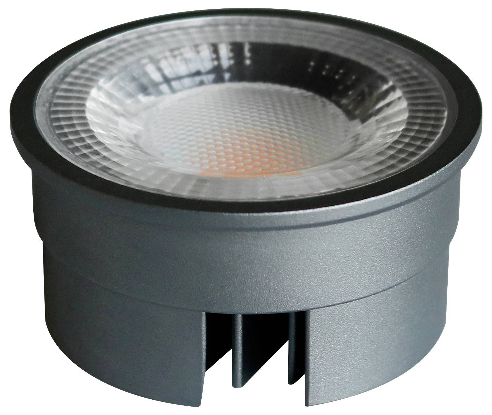 Okrągły reflektor LED, obudowa w kolorze srebrnym, wpuszczona soczewka, odpowiedni do oświetlenia mieszkalnego lub komercyjnego.