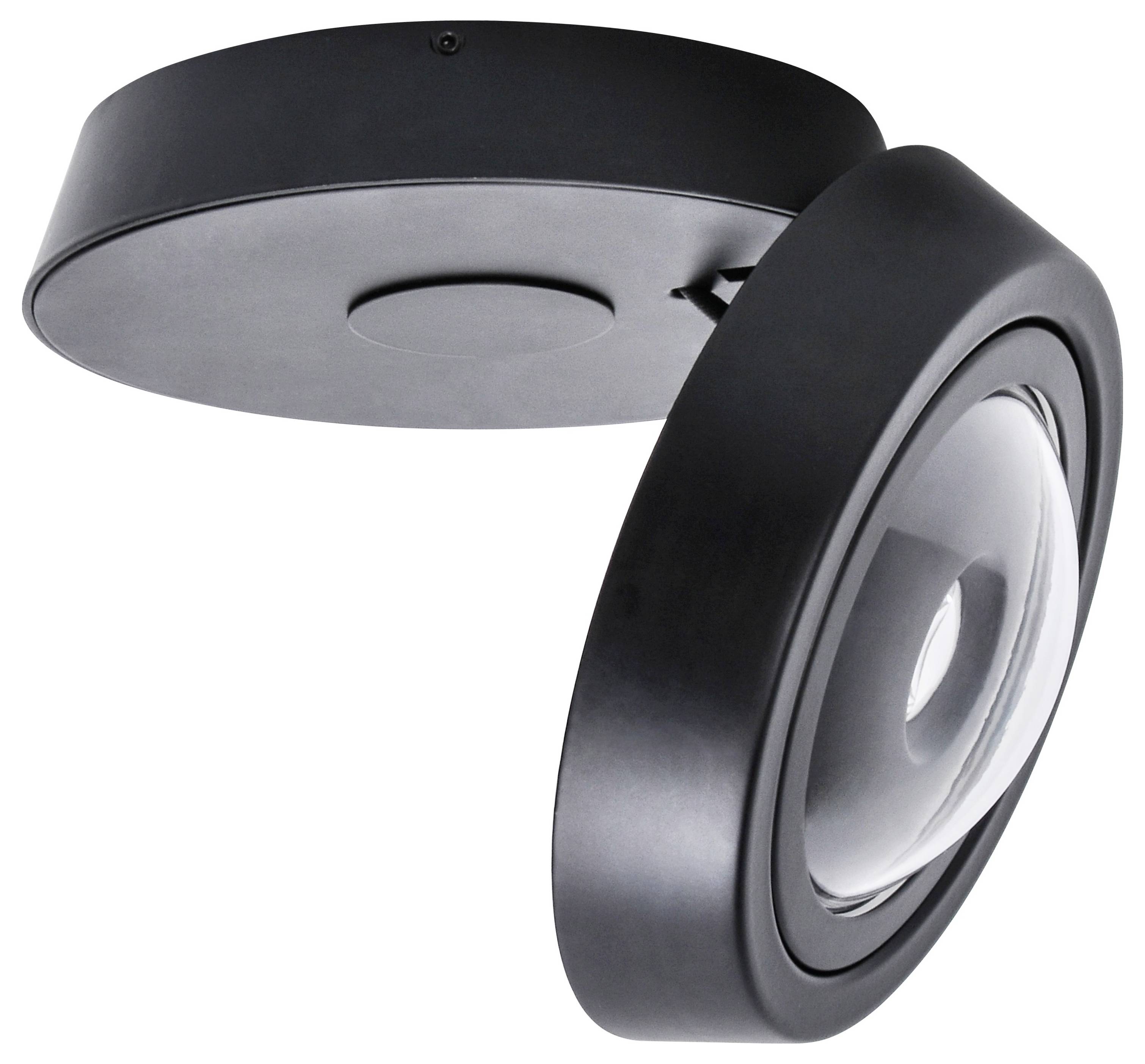 Czarna, okrągła kamera monitoringu z obrotową głowicą. Instalowana na suficie lub ścianie do nadzoru pomieszczenia.