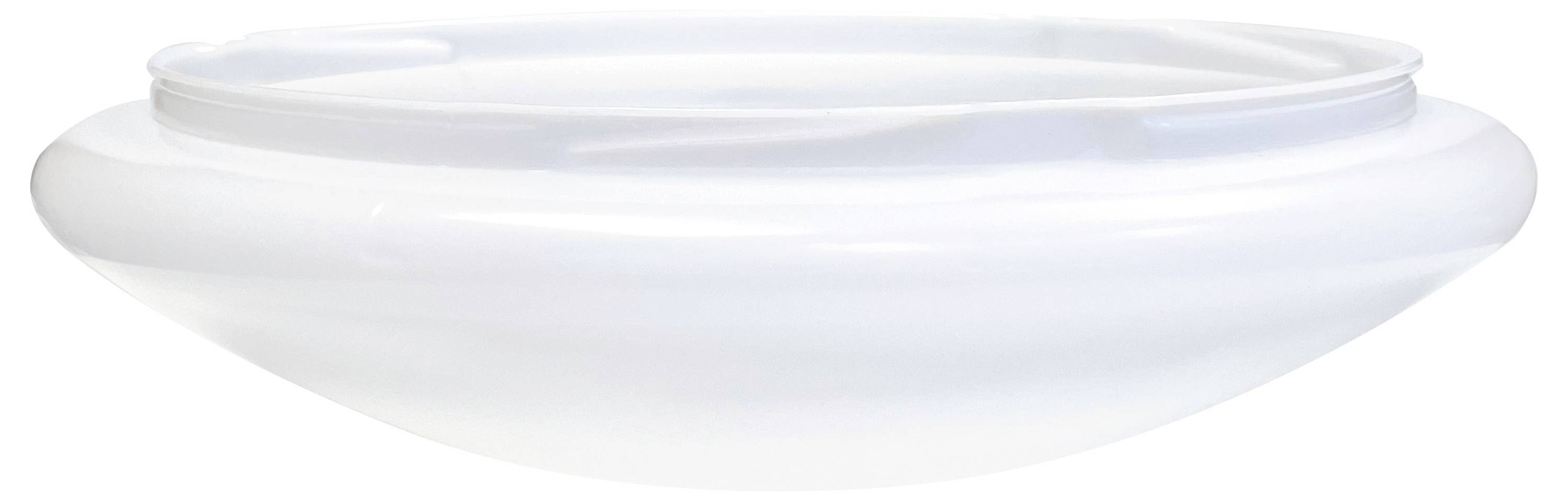 Biały, płaski klosz plastikowy o gładkiej powierzchni. Idealny do lamp sufitowych w pomieszczeniach mieszkalnych.
