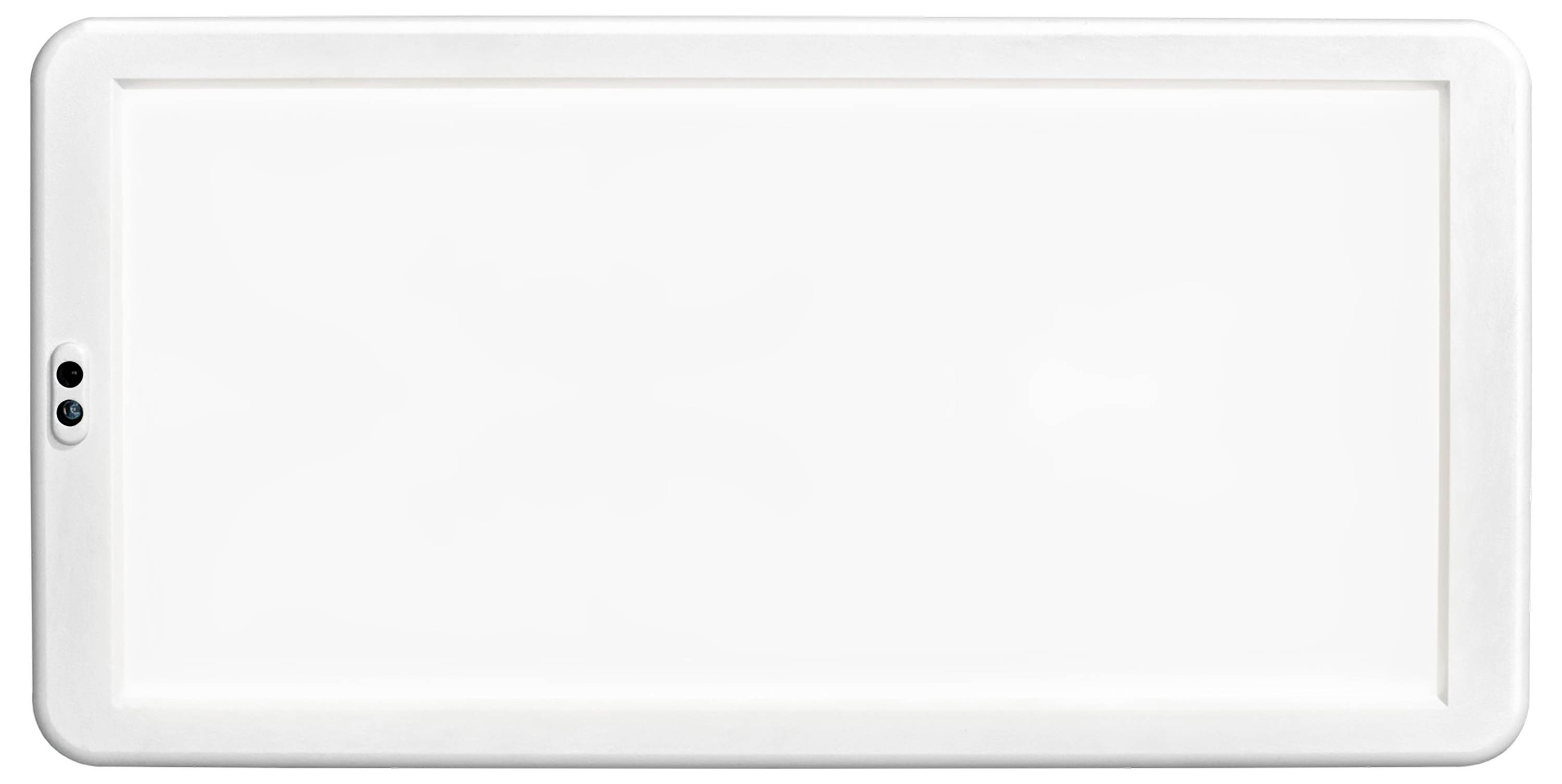 Biała tablica do pisania z dwoma czujnikami po bokach u góry.