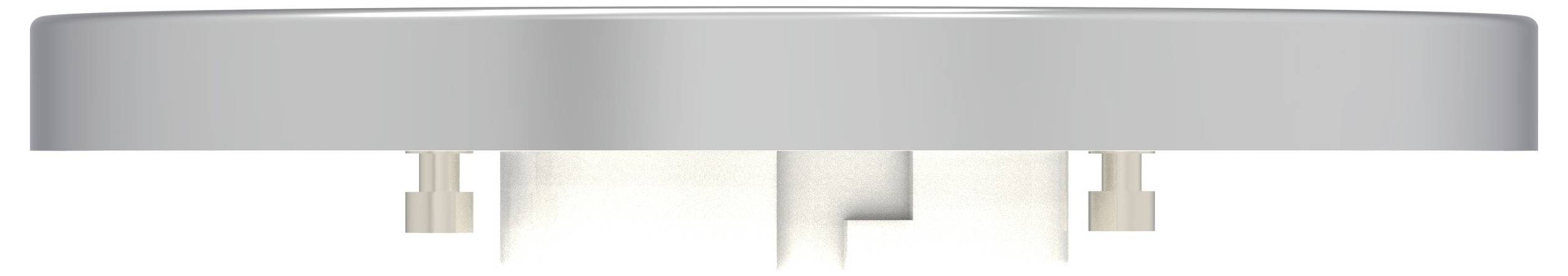 Srebrna pokrywa baterii guzikowej o gładkiej powierzchni, sfotografowana z boku.