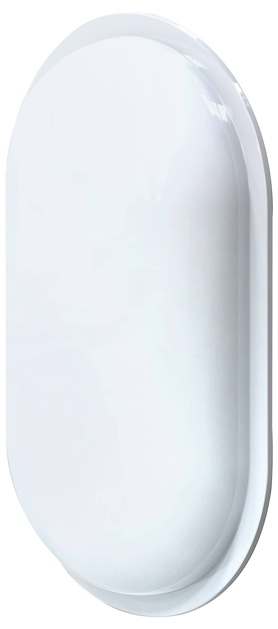 Prosta, owalna, biała lampa sufitowa bez widocznych detali lub wzorów, służąca przede wszystkim jako dekoracyjny element oświetleniowy.