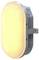 Owalna, żółto świecąca lampa ścienna w szarej obudowie z bocznym mocowaniem.