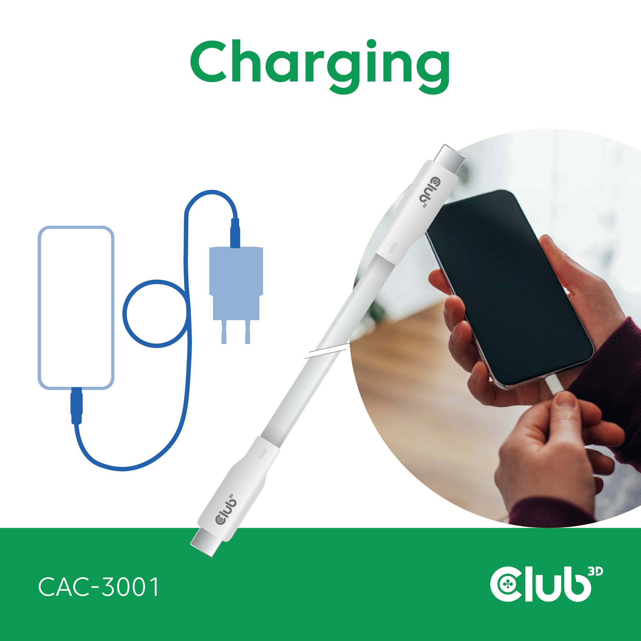 club3D USB-C Kabel USB4® Złącze męskie USB-C® 2.00 m biały CAC-3001-3