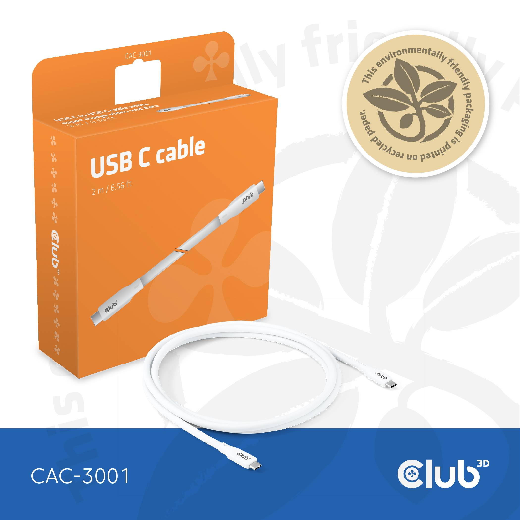club3D USB-C Kabel USB4® Złącze męskie USB-C® 2.00 m biały CAC-3001-7