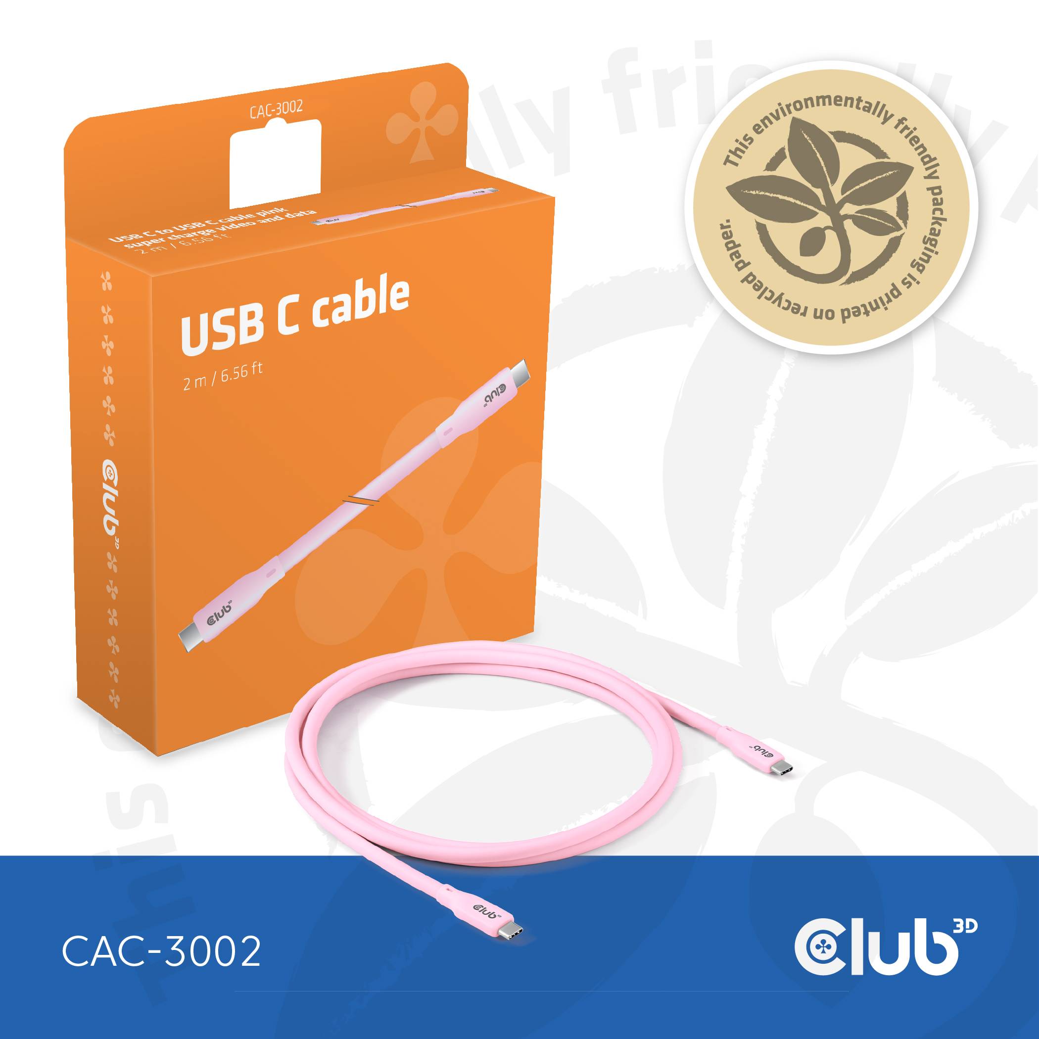 club3D USB-C Kabel USB4® Złącze męskie USB-C® 2.00 m różowy CAC-3002-7