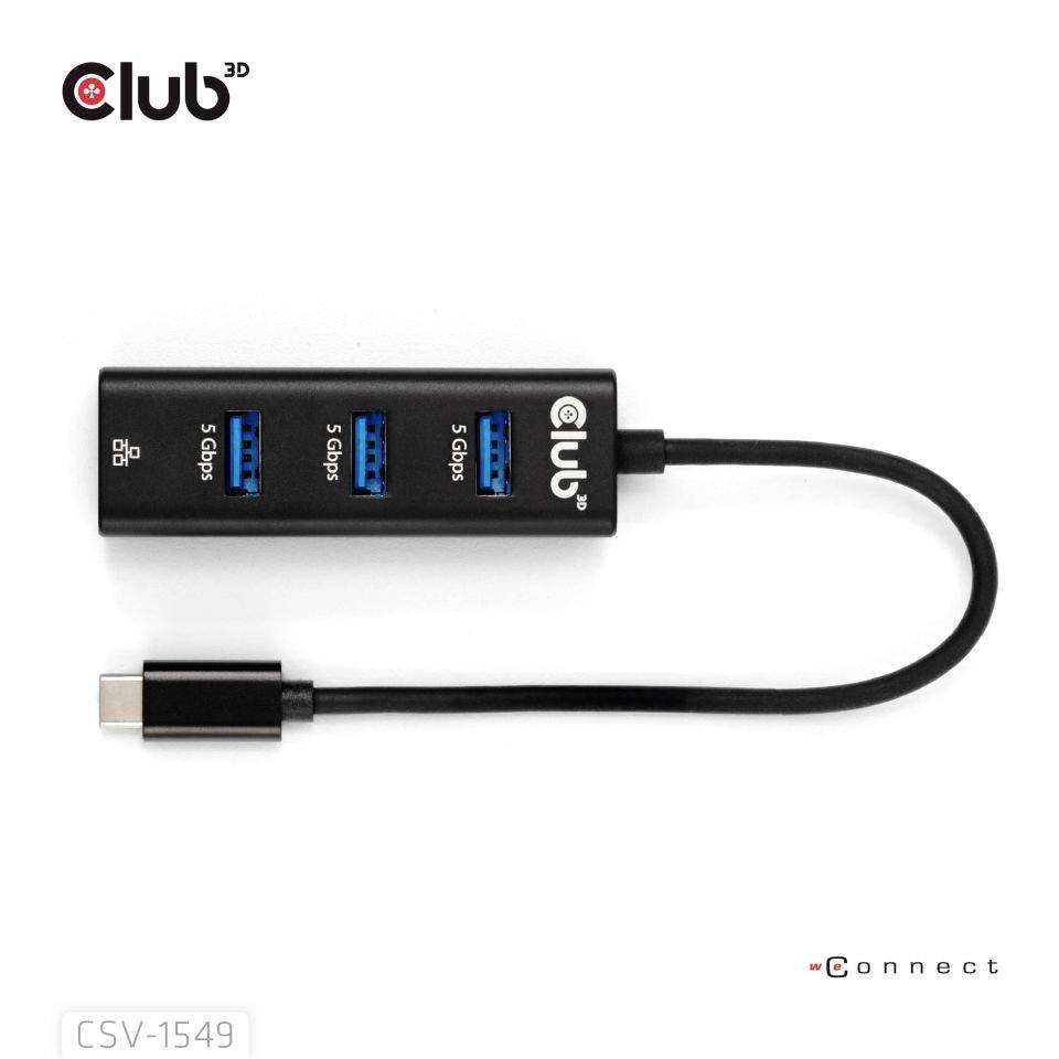 club3D USB-C adapter [1x złącze męskie USB-C - 4x złącze żeńskie USB 3.2 19-pin (USB 3.0), złącze żeńskie RJ45] CSV-1549-1