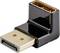 Kątowy adapter DisplayPort w kolorze czarnym i złotym, który zmienia kierunek przewodu DisplayPort o 90 stopni.
