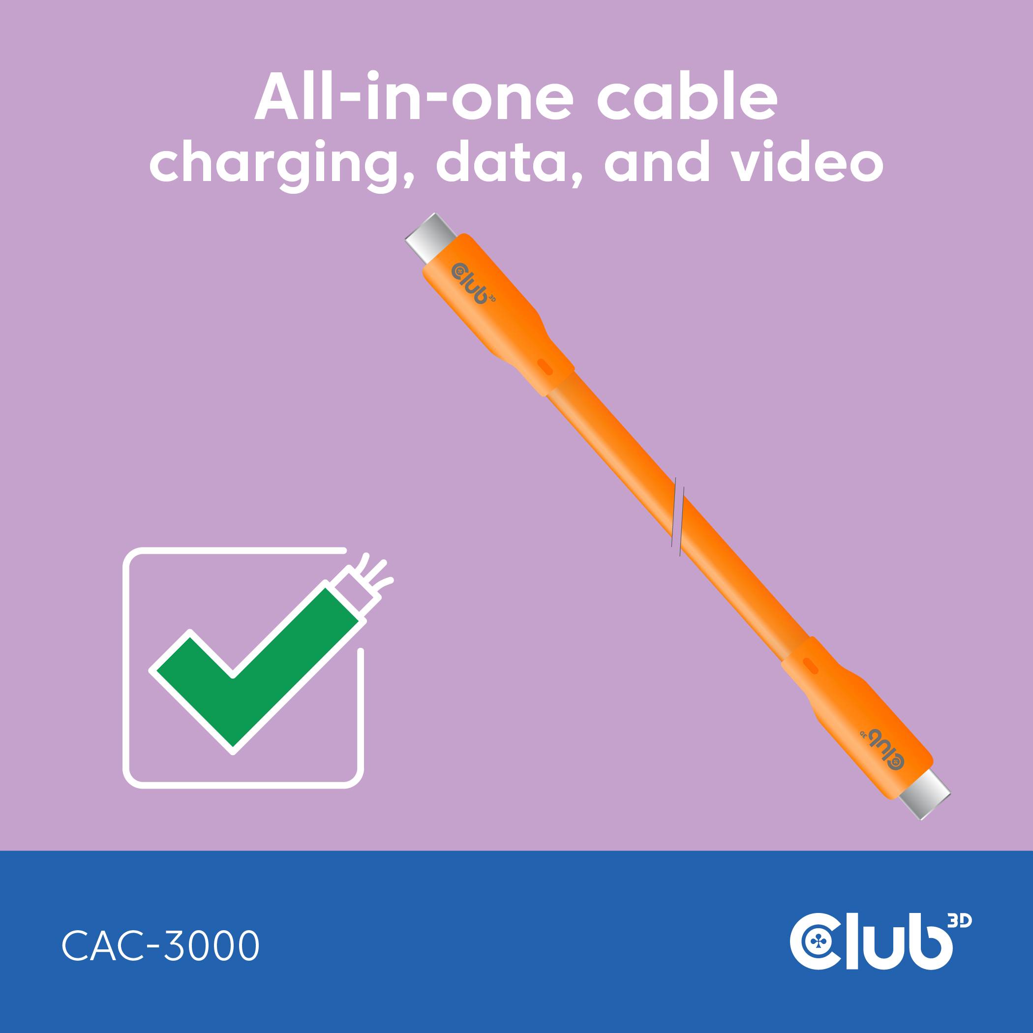 club3D USB-C Kabel Złącze męskie USB-C® 2.00 m pomarańczowy CAC-3000-2