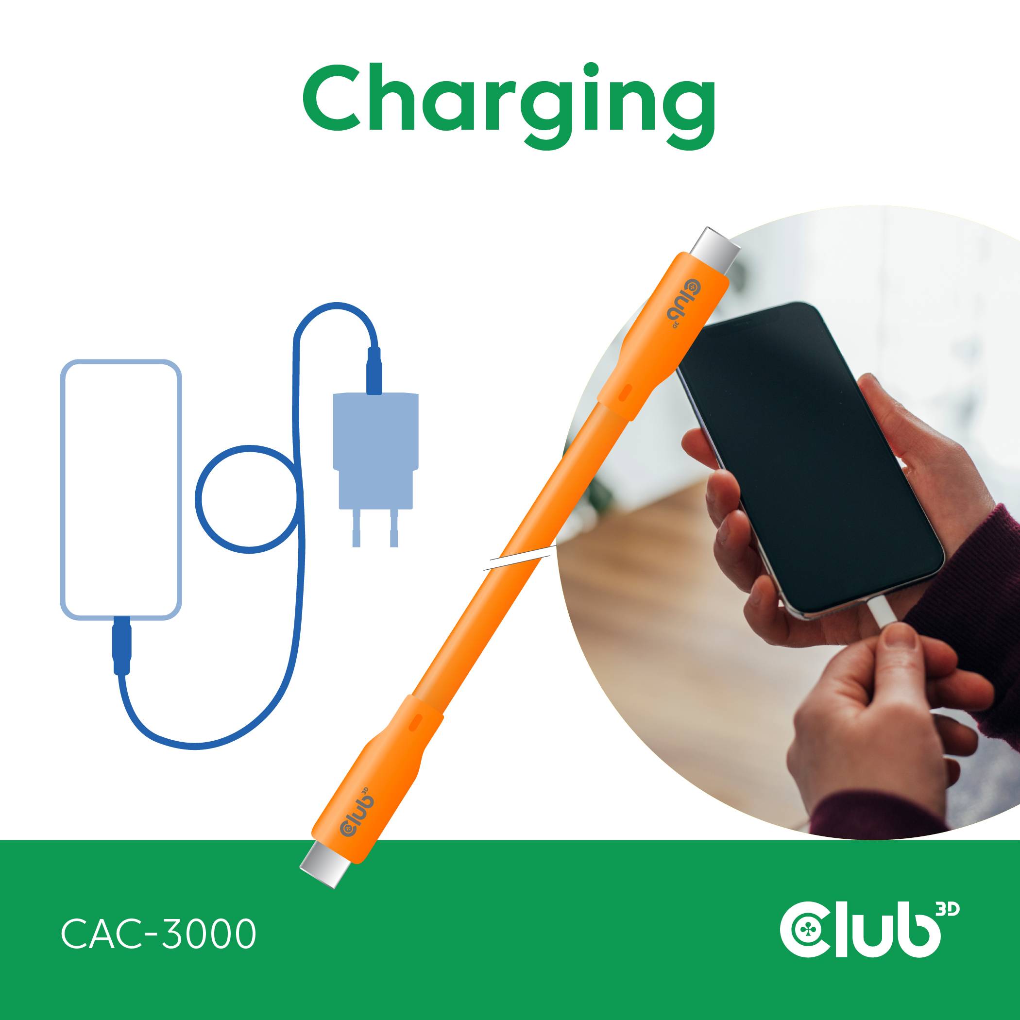 club3D USB-C Kabel Złącze męskie USB-C® 2.00 m pomarańczowy CAC-3000-3