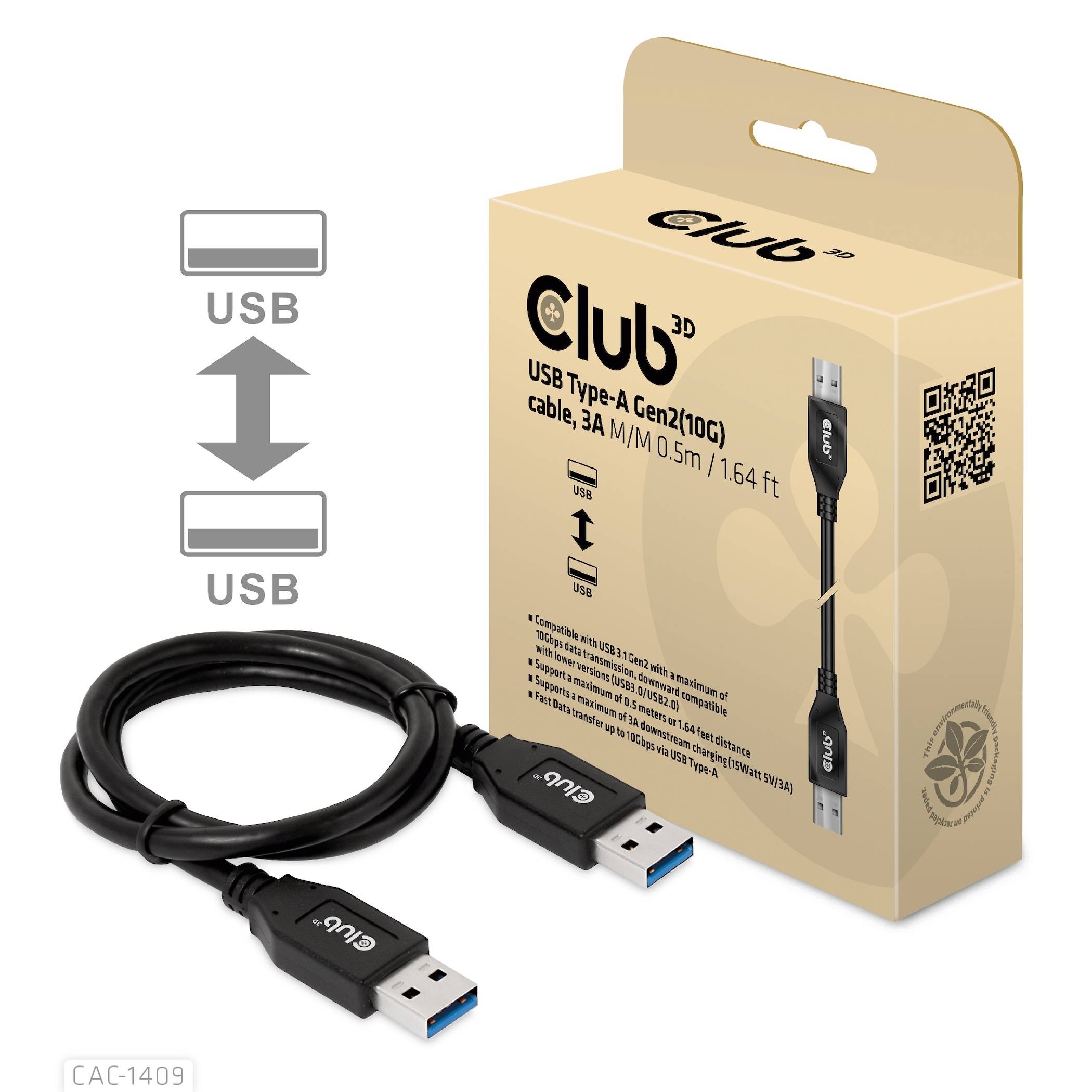 club3D Kabel USB Złącze męskie USB-A 0.50 m czarny CAC-1409-1
