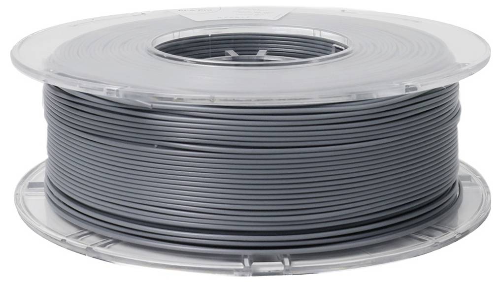 Plastikowa szpula z szarym materiałem do druku 3D, sfotografowana z boku, ukazująca równomiernie nawinięty filament przeznaczony do zastosowań w drukowaniu przestrzennym.