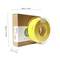 Żółta rolka filamentu PLA Pro obok opakowania. Wymiary opakowania: 250 mm x 230 mm x 67 mm. Idealna do zastosowań w druku 3D.