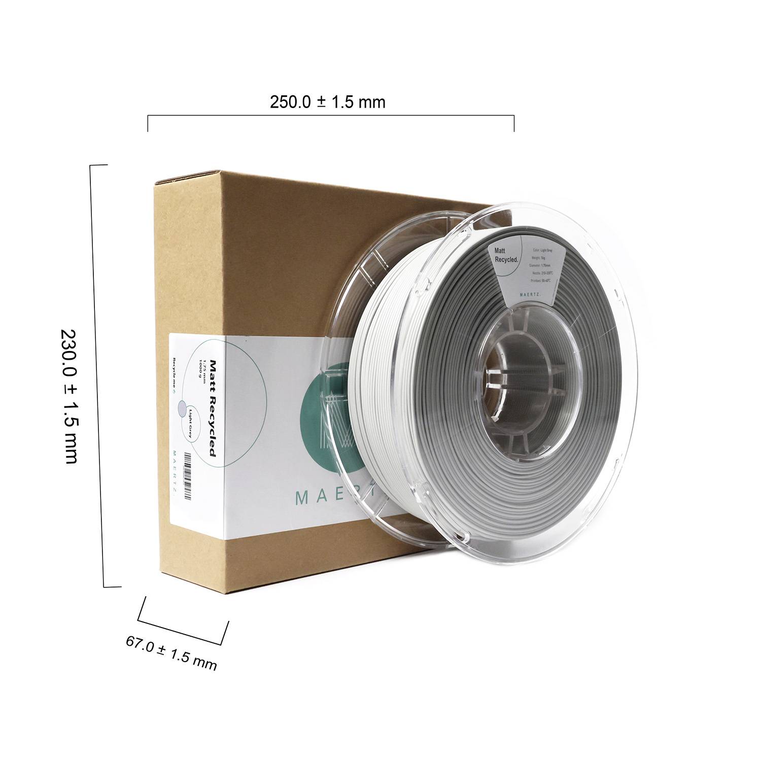 Філамент для 3D-принтерів PLA матовий Maertz PMMA-1014-001, Діаметр філаменту: 1,75 мм, 1000 г, світло-сірий