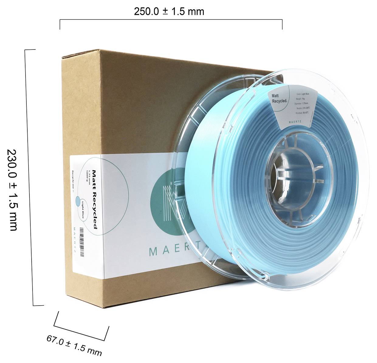 Maertz PMMA-1014-006 PMMA-1014-006 PLA 3D принтер filament matte recycled PLA, матовий 1,75 мм 1000 г світло-блакитний 1 шт.